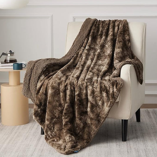 Bedsure Sherpa Blanket - Soft, Fuzzy & Fluffy Faux Fur - Warm, Cozy Throw Blanket for Couch, Sofa and Bed, Tie Dye Design, Brown, 50x60 Inches