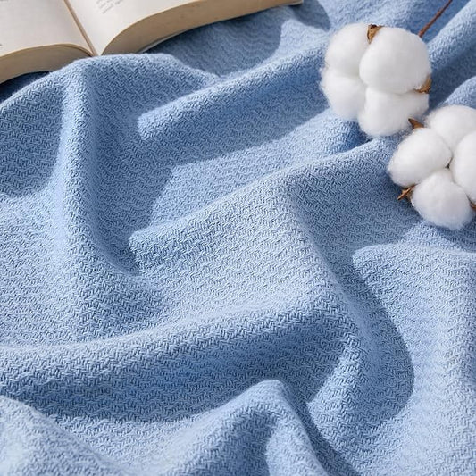 Bedsure 100% Cotton Large Throw Blanket for Couch 50x70 inches - Breathable and Lightweight, Soft Cozy Herringbone Woven Blanket for Summer Spring, Ashley Blue