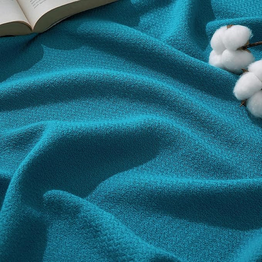 Bedsure 100% Cotton Blanket King Size for Bed - Breathable and Lightweight, Soft Cozy Textured Herringbone Woven Blanket for Summer Spring, Teal, 108x90 inches