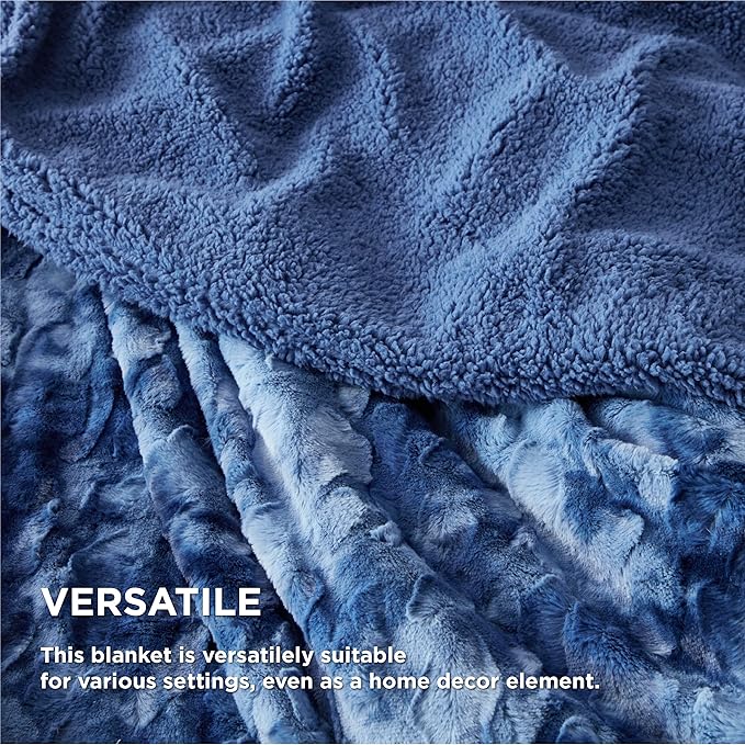 Bedsure Sherpa Blanket Twin Size - Soft, Fuzzy & Fluffy Faux Fur - Warm, Cozy Blanket for Couch, Sofa and Bed, Tie Dye Design, Indigo, 60x80 Inches