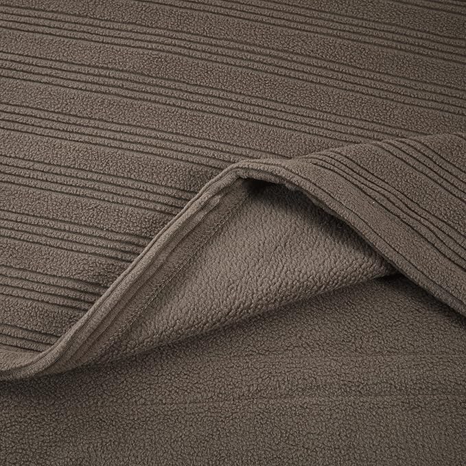 Serta Travis Fleece Ultra Soft Tri-Rib Textured Electric Blanket, Cozy and Snuggly Cover Fast Heating for Cold Weather, Auto Shut Off, Multi Heat Setting Controller, King, Stone Brown