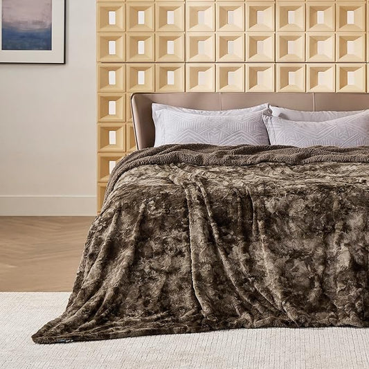 Bedsure Sherpa Blanket Queen Size - Soft, Fuzzy & Fluffy Faux Fur - Warm, Cozy Blanket for Couch, Sofa and Bed, Tie Dye Design, Brown, 90x90 Inches
