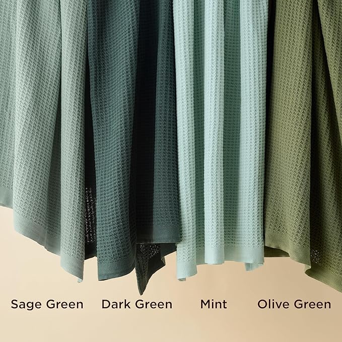 Bedsure 100% Cotton Blanket Twin XL Size for Bed - Breathable and Soft, Waffle Weave Blanket for Summer Spring, Olive Green, 66x90 inches