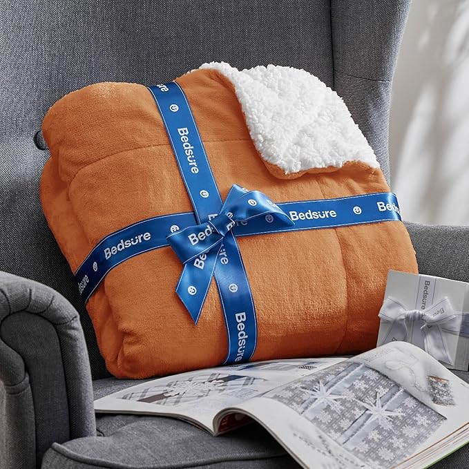 Bedsure Sherpa Fleece Throw Blanket for Couch - Thick and Warm, Soft Fuzzy Plush Throw Blanket for Winter, Burnt Orange, 50x60 Inches
