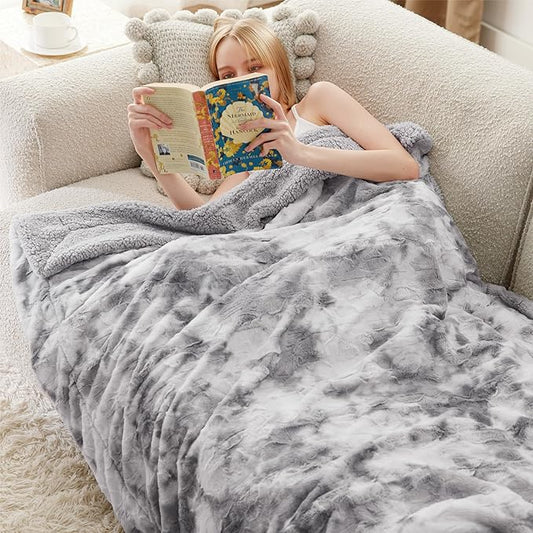 Bedsure Sherpa Blanket - Soft, Fuzzy & Fluffy Faux Fur - Warm, Cozy Throw Blanket for Couch, Sofa and Bed, Tie Dye Design, Light Grey, 50x60 Inches