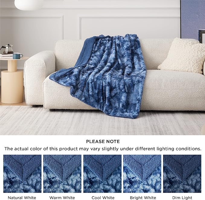 Bedsure Sherpa Blanket Twin Size - Soft, Fuzzy & Fluffy Faux Fur - Warm, Cozy Blanket for Couch, Sofa and Bed, Tie Dye Design, Indigo, 60x80 Inches