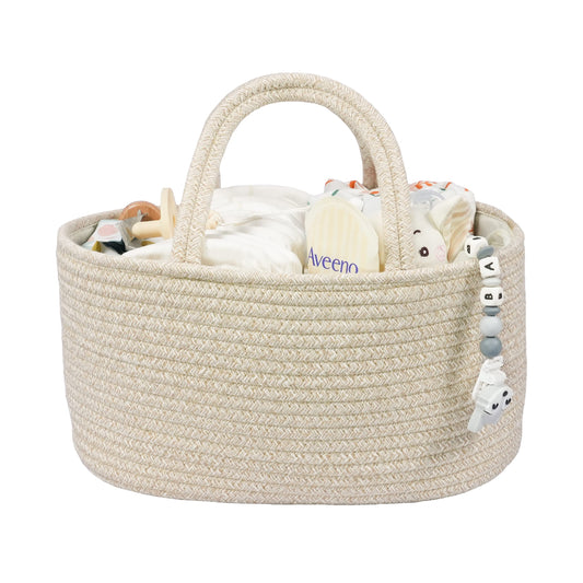 Baby Diaper Caddy Organizer for Girl Boy Cotton Rope Nursery Storage Bin Basket Portable Holder Tote Bag for Changing Table Car Travel Baby Shower Gifts Newborn Registry Must Have Items oatmeal
