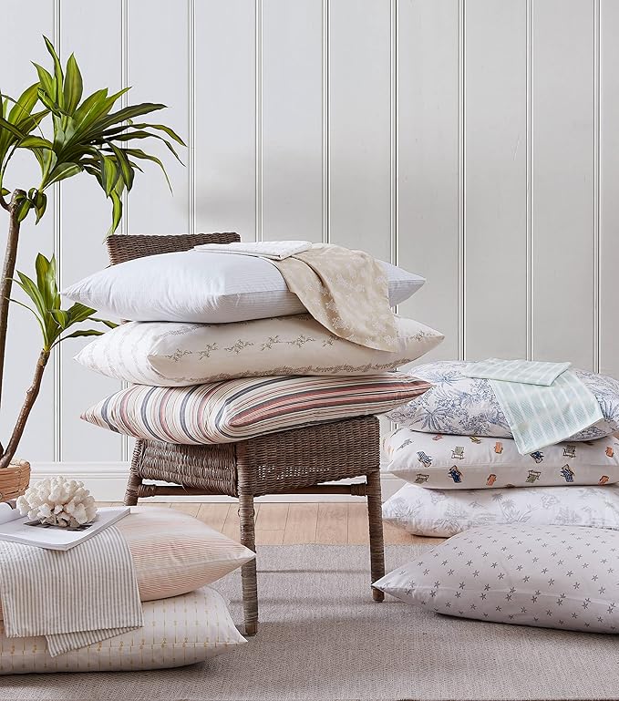 Tommy Bahama - King Sheets, Cotton Percale Bedding Set, Crisp & Cool, Stylish Bedding Set (Pineapple Pinstripe Yellow, King)