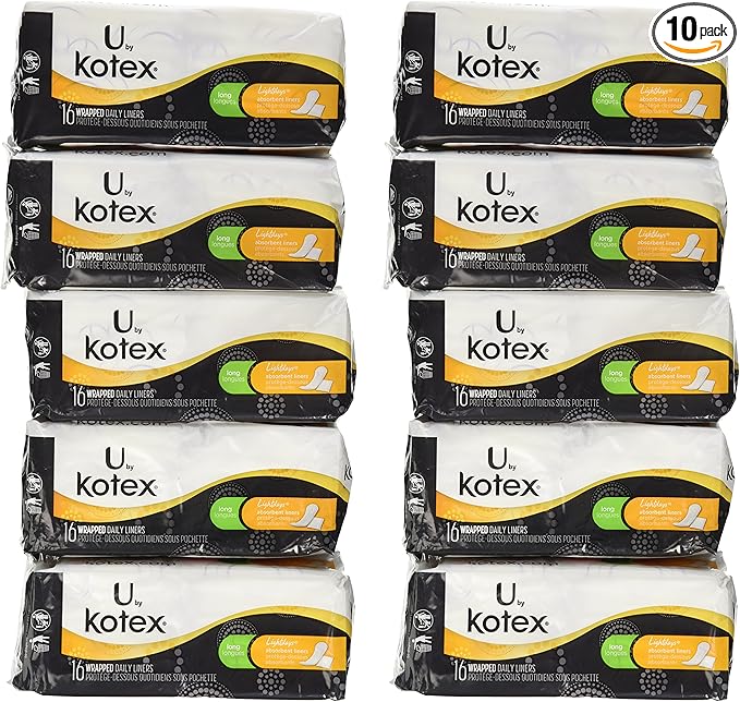 Kotex Natural Balance Absorbent Liners, Long, 16 Count(10 Pack)