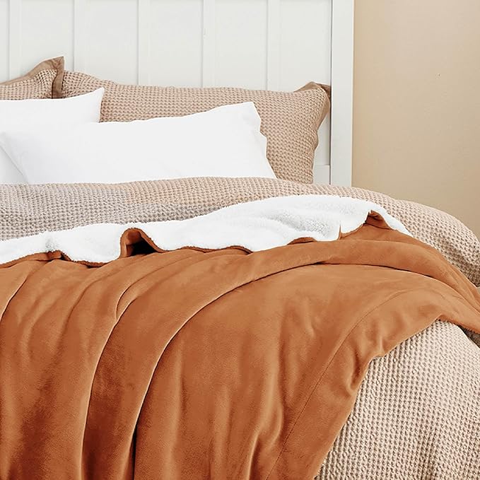 Bedsure Sherpa Fleece Throw Blanket for Couch - Thick and Warm, Soft Fuzzy Plush Throw Blanket for Winter, Burnt Orange, 50x60 Inches