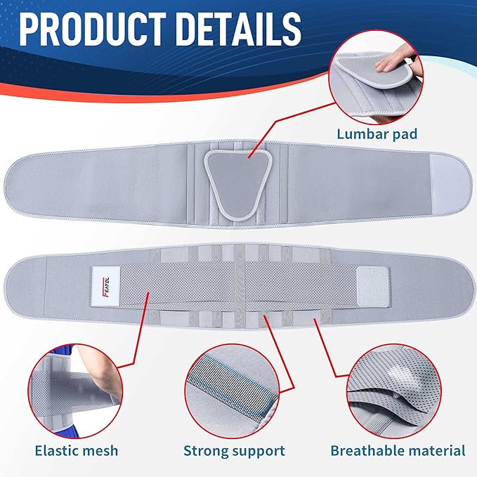 FEATOL Back Brace for Lower Back Pain Women, Breathable Back Support Belt for Women & Men with Lumbar Pad, Lumbar Support Belt for Heavy Lifting & Work, Scoliosis, Grey, 3XL (Circumference:54-63")