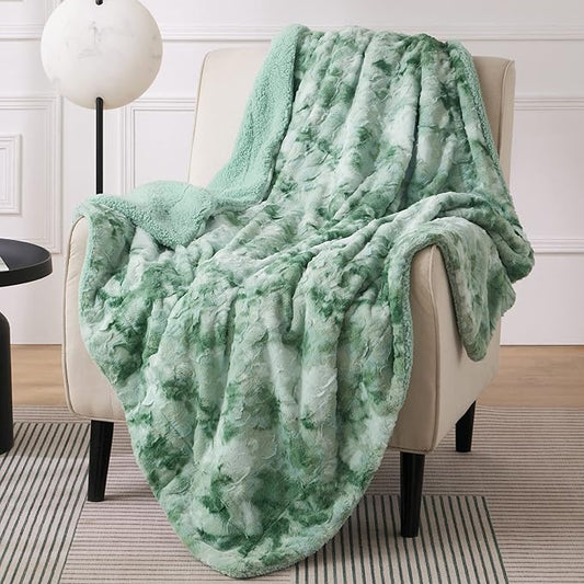 Bedsure Sherpa Blanket - Soft, Fuzzy & Fluffy Faux Fur - Warm, Cozy Throw Blanket for Couch, Sofa and Bed, Tie Dye Design, Sage Green, 50x60 Inches