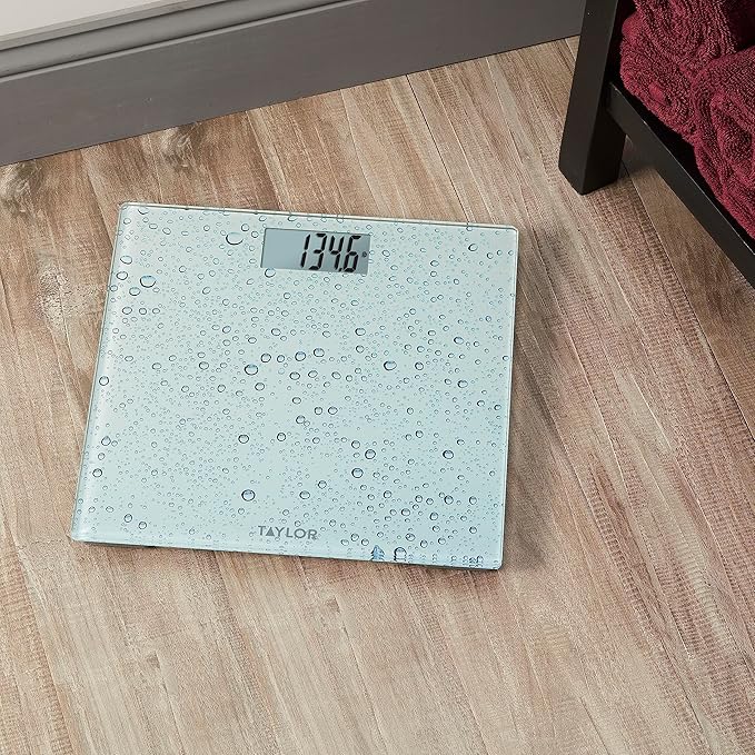 Taylor Digital Scales for Body Weight, Highly Accurate 400 LB Capacity, Auto On and Off Scale, 11.8 x 11.8 Inches, Water Drop Blue