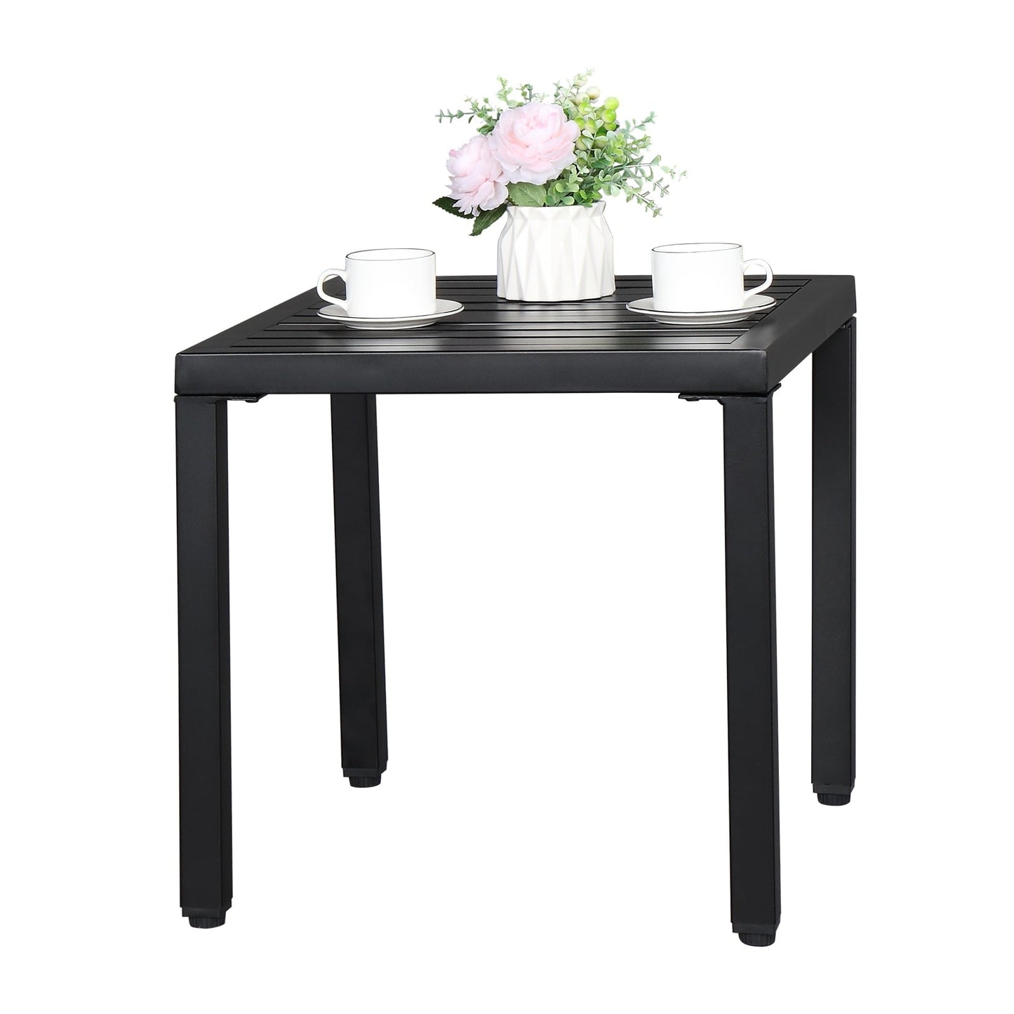 Xilee 19*19*18 inch Square End Table Small Metal Outdoor Coffee Side Table for with Weather-Resistant, Waterproof Top for Hot Tub, Garden, Balcony, Poolside, Durable & Easy-to-Clean, Square, Black